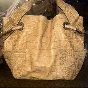 B. Makowsky Cream Crocodile-Embossed Shoulder Bag with matching wallet